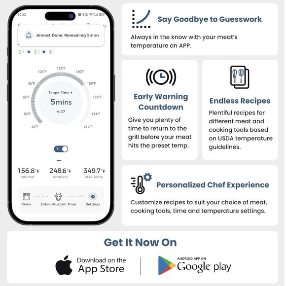 Wireless Meat Thermometer with Four-Clover Probe 500FT Range - Picture 4 of 8